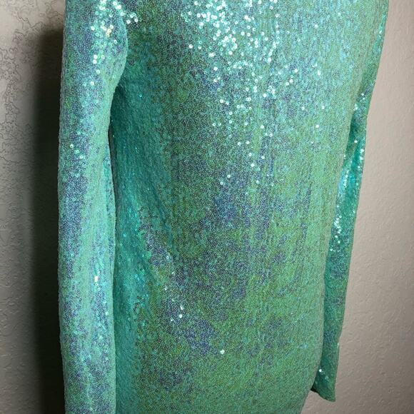 Badgley Mischka aqua sequin v neck tunic top size Extra Small XS NWT mermaid - Picture 13 of 16